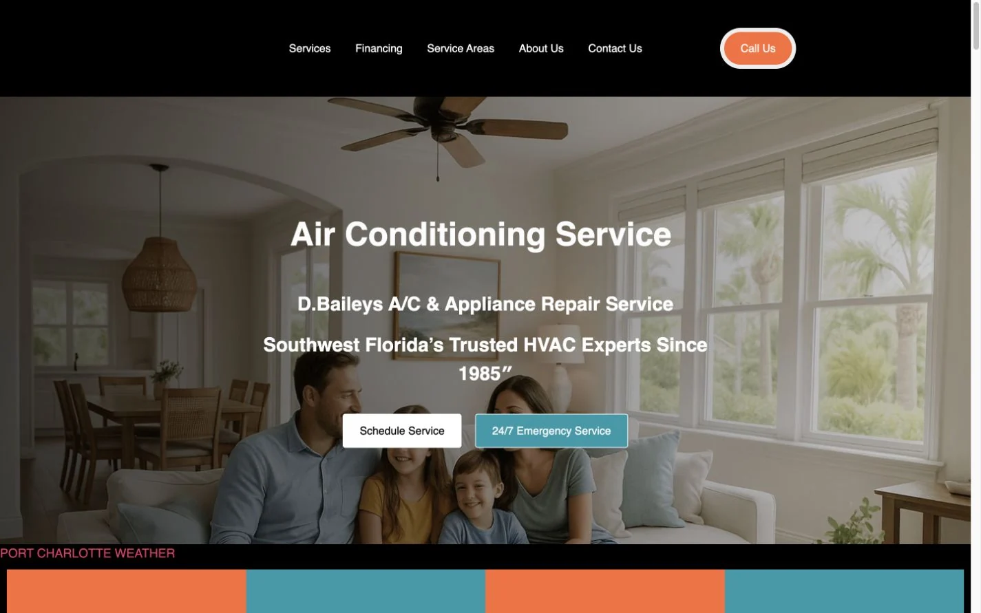 Bailey’s AC Repair desktop website preview