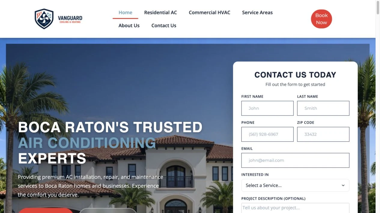 Vanguard Cooling & Heating website preview