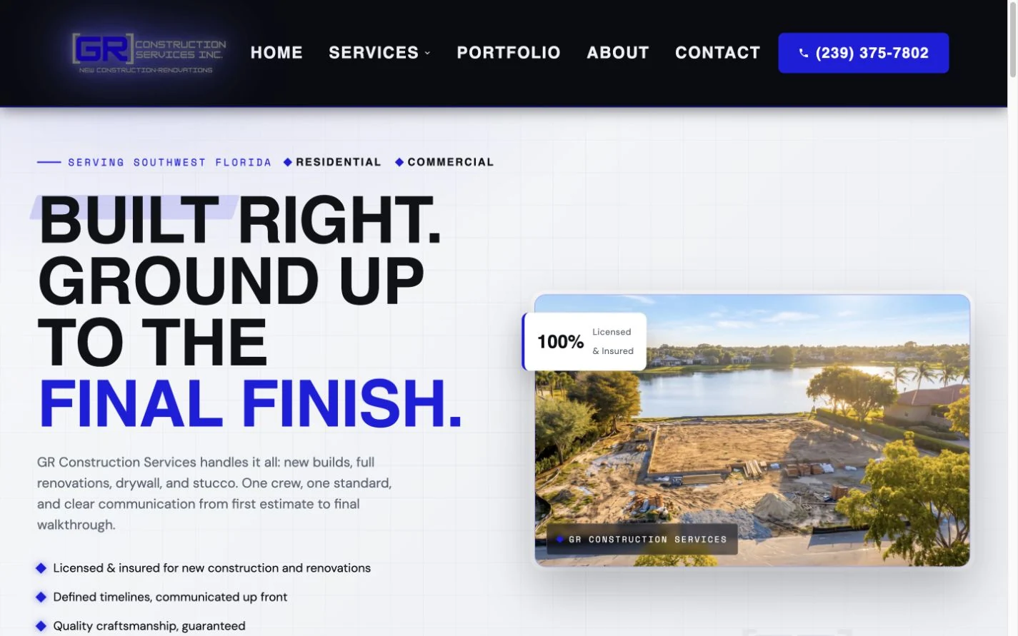 GR Construction Services website preview
