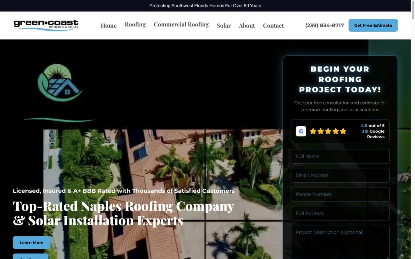 Green Coast Roofing & Solar website preview