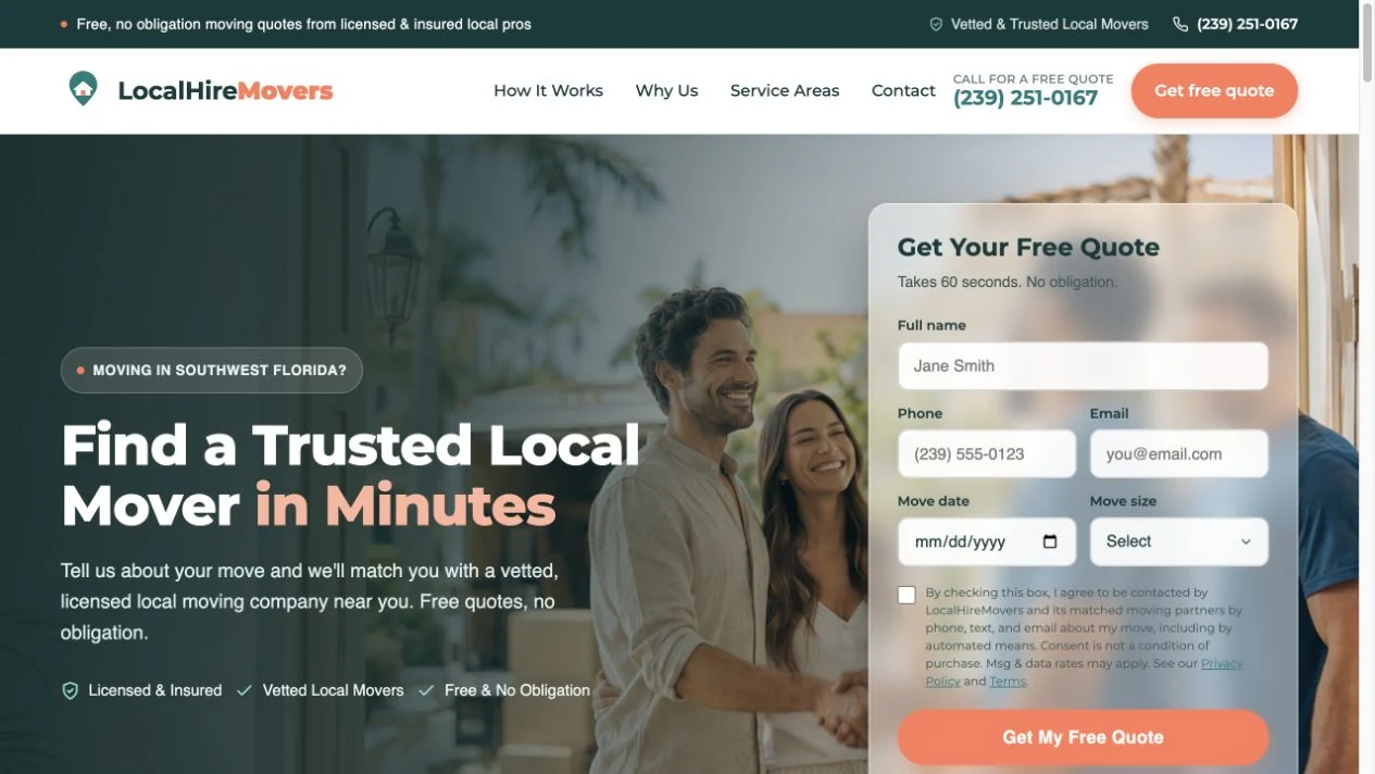 Local Hire Movers website preview