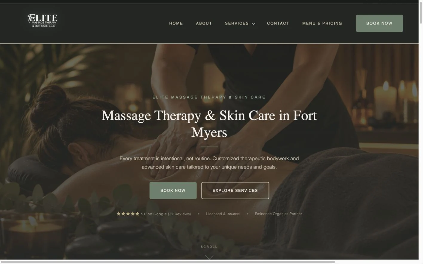 Elite Massage Therapy & Skin Care website preview