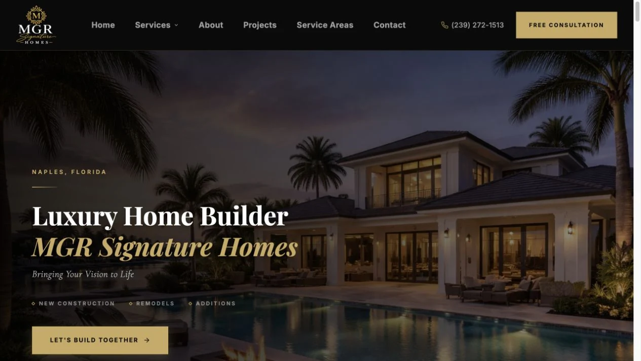 MGR Signature Homes website designed by QuickWebX