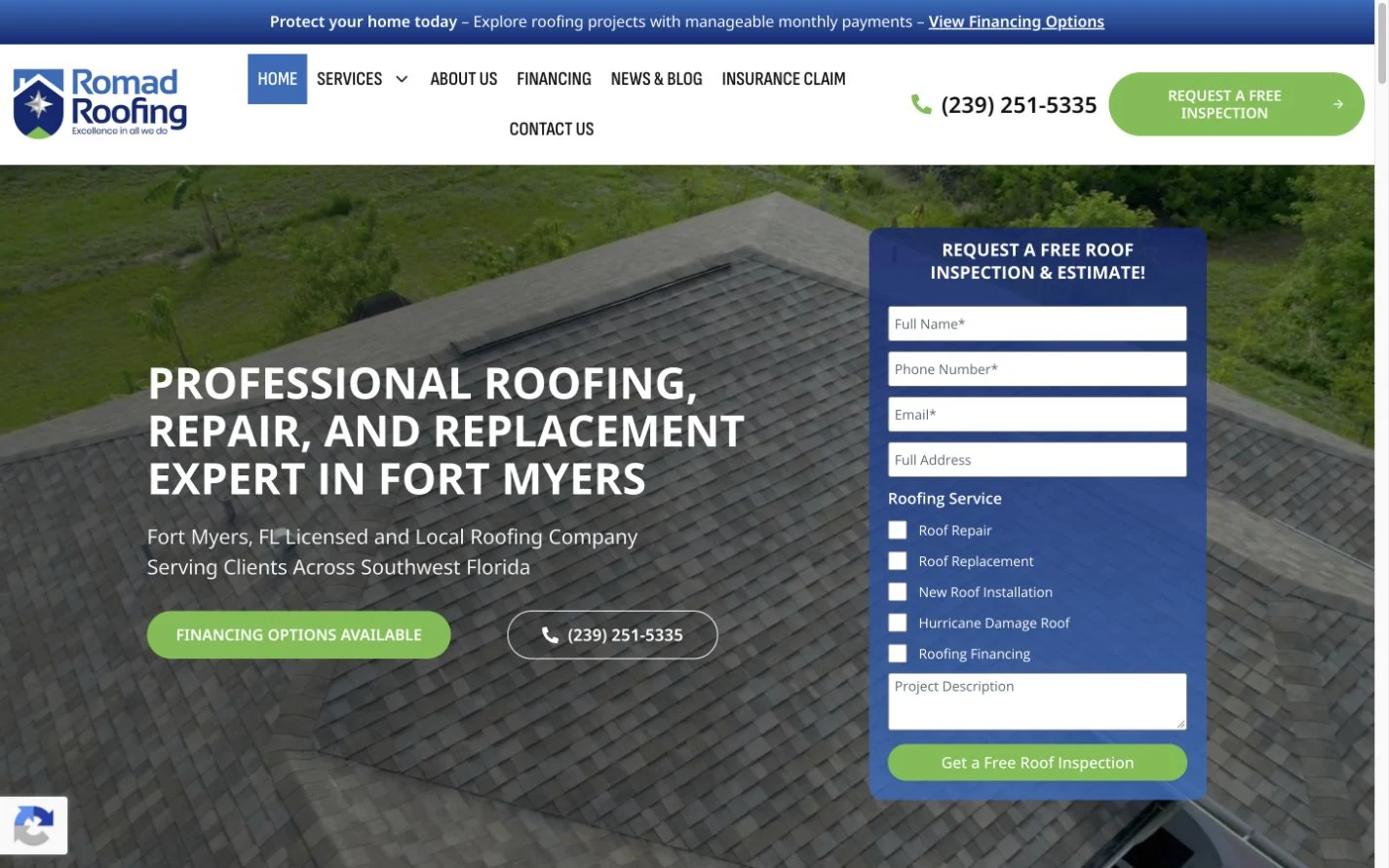 Romad Roofing website preview